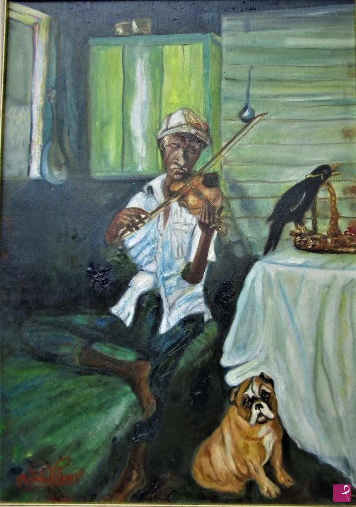 quadri in vendita online - il suonatore di violino nella favelas