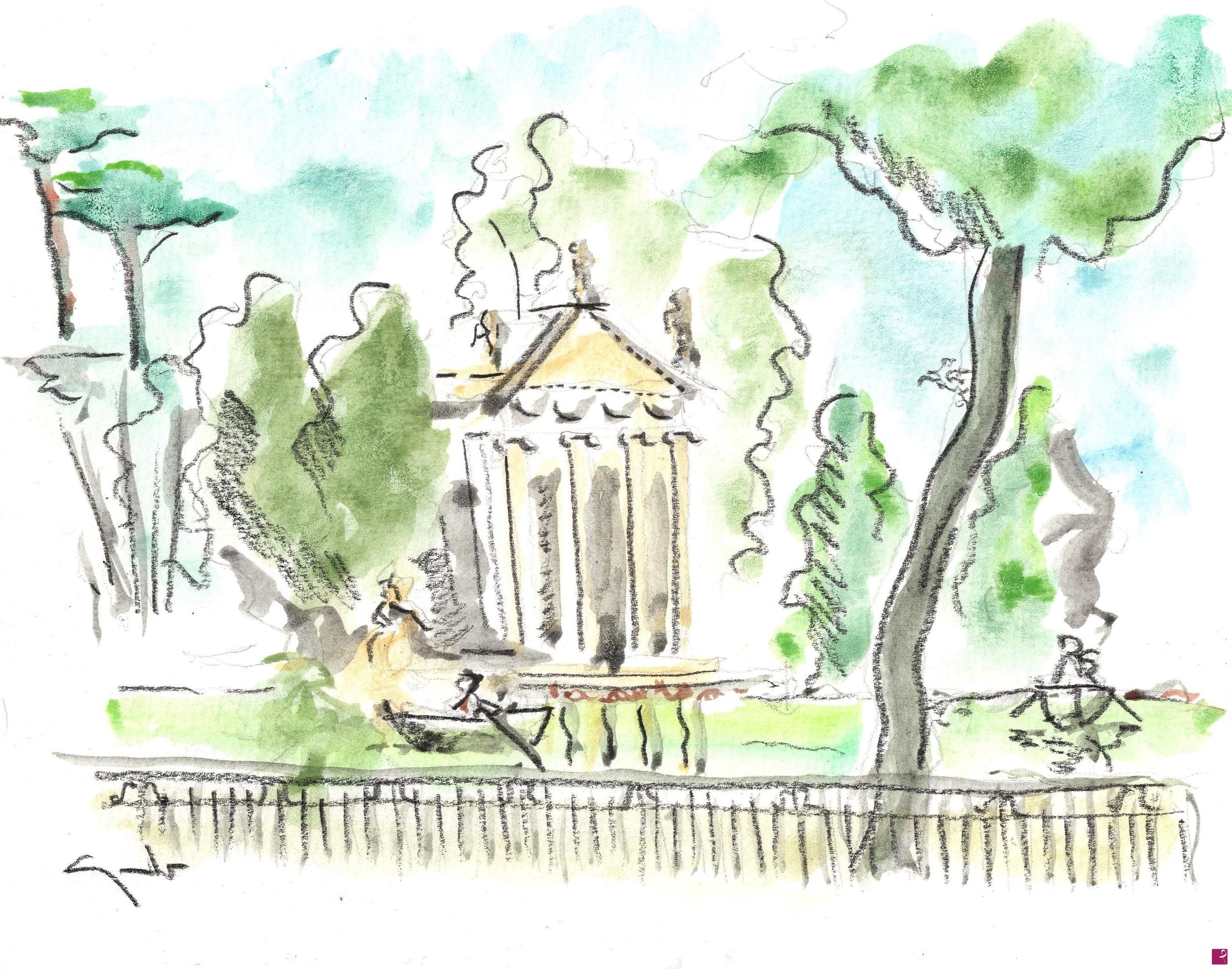 quadri in vendita online - Il Tempio di Esculapio a Villa Borghese