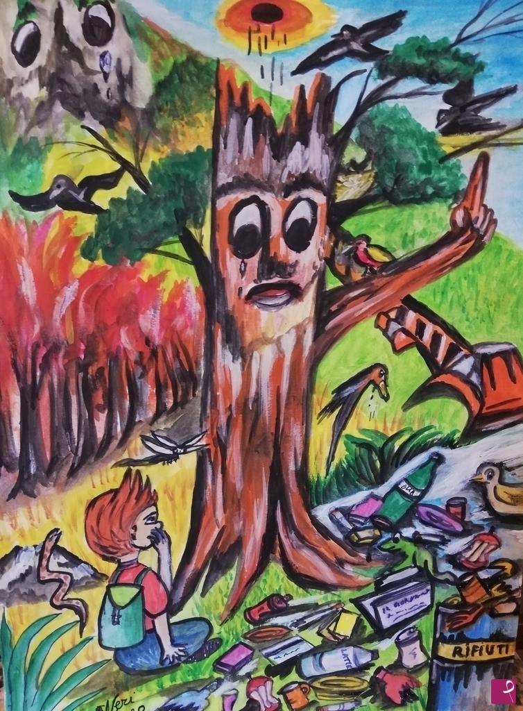 quadri in vendita online - Il vecchio albero è il bambino dai capelli rossi