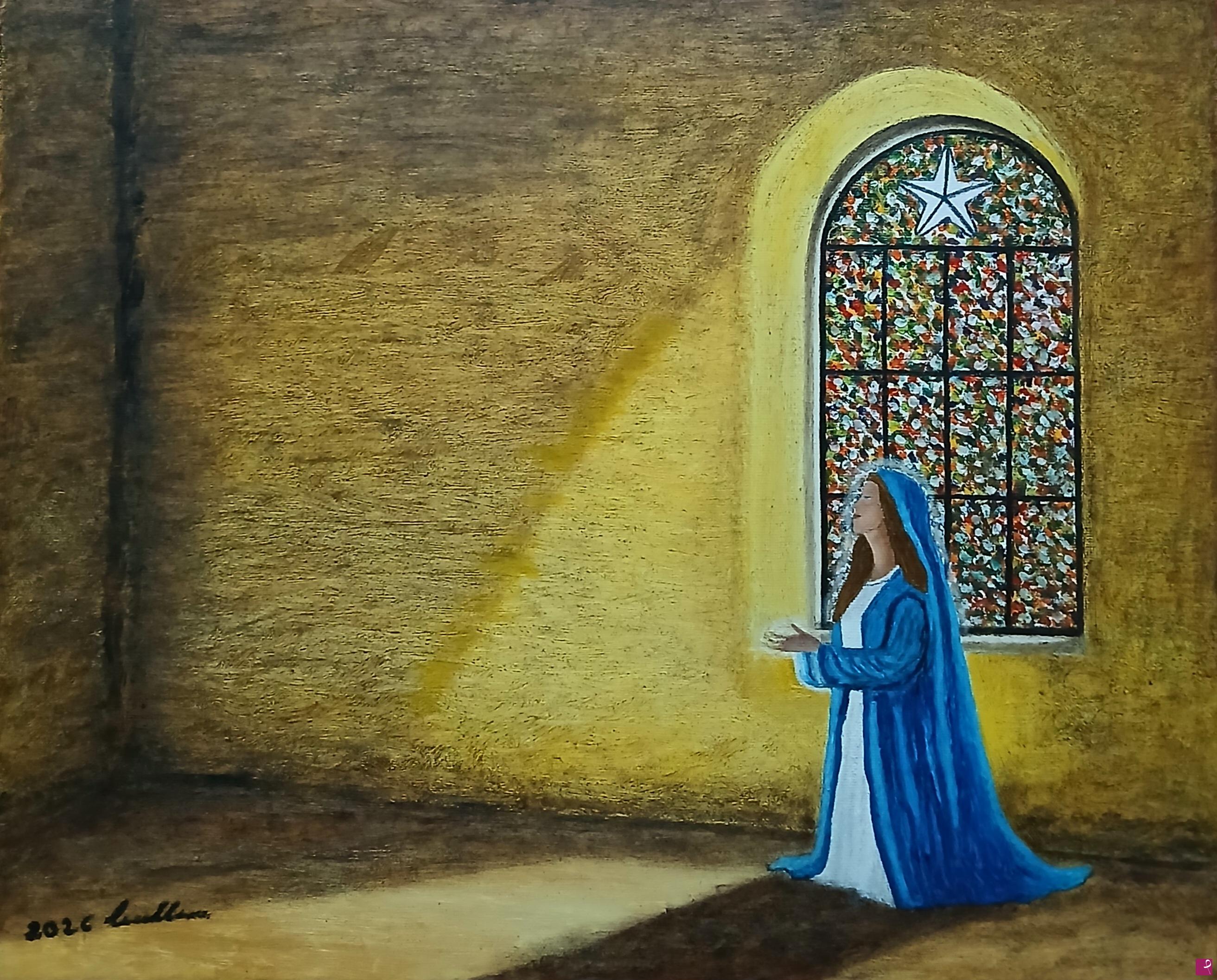 quadri in vendita online - Immacolata Concezione. La luce si fa verbo ed il verbo purezza. A lei il dono di preservare la sua anima dal peccato originale perché madre e donna. 