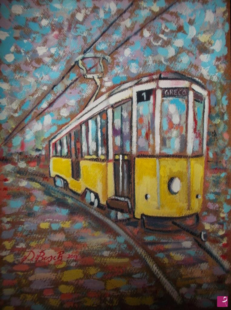 quadri in vendita online - impressione l'arrivo del tram