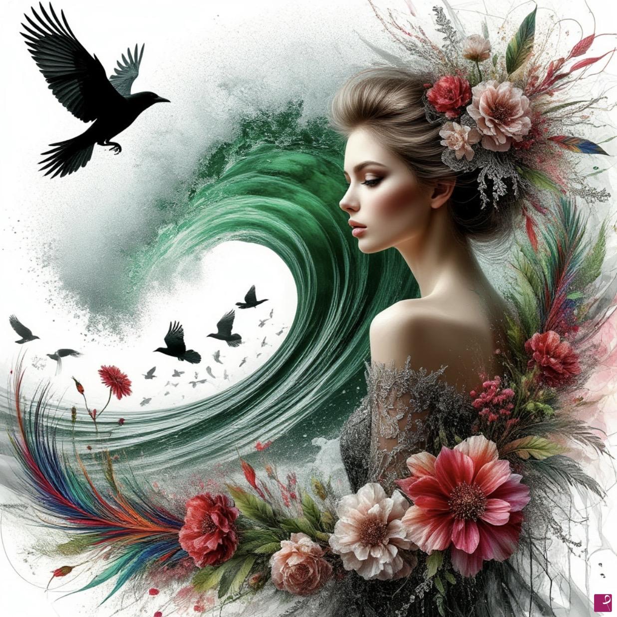 quadri in vendita online - In flowers and sea waves 