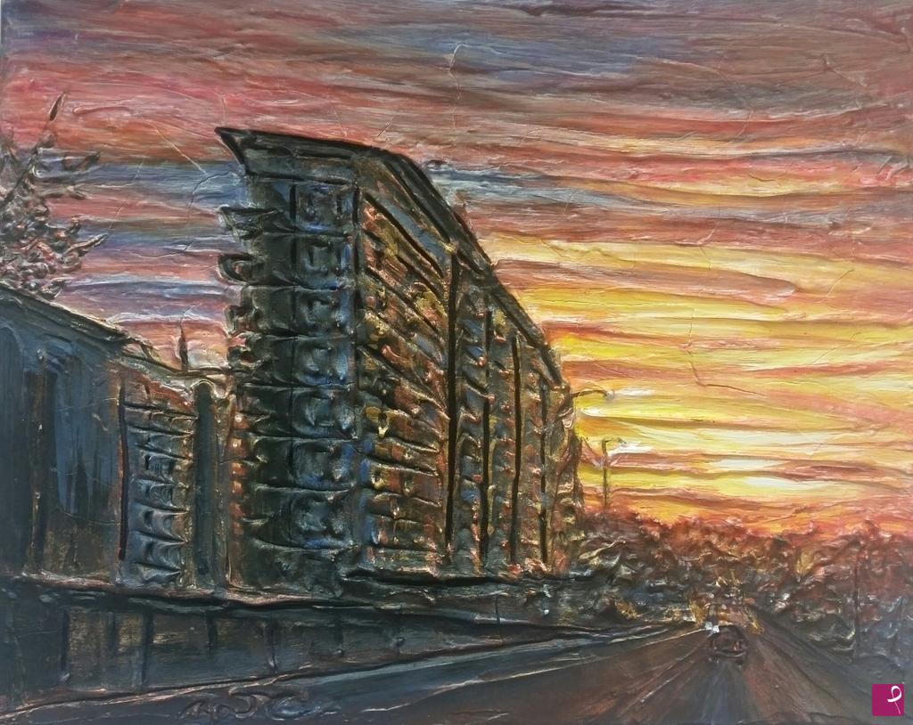 quadri in vendita online - Inaspettata Milano al tramonto
