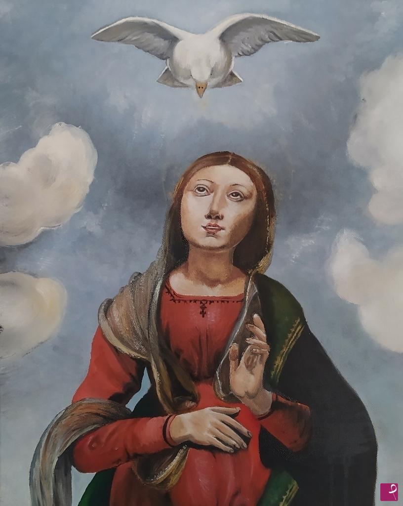 quadri in vendita online - Incarnazione di Gesù e Santi(particolare della Madonna) 