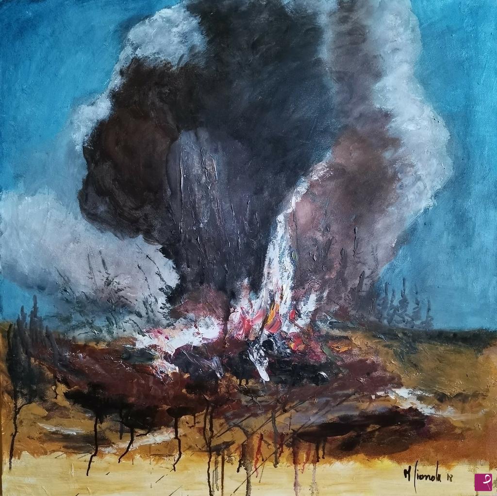 quadri in vendita online - Incendio in pineta