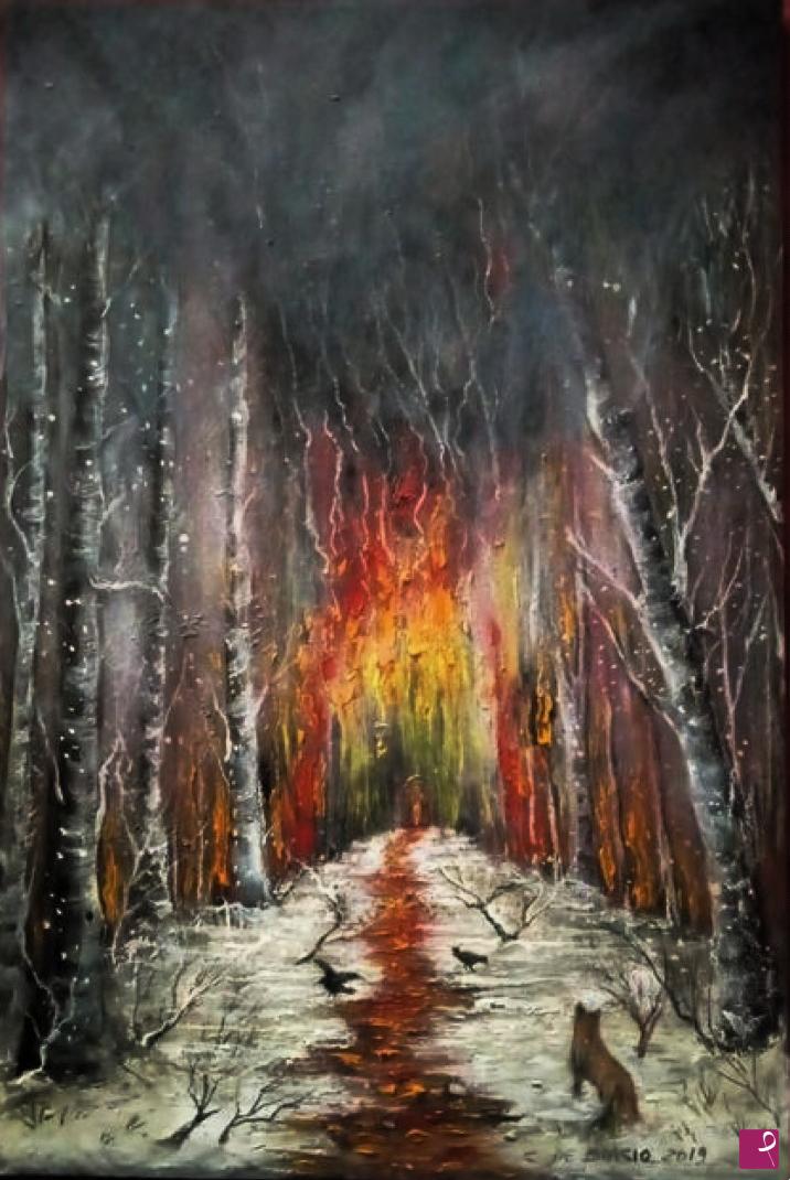 quadri in vendita online - incendio  nel   bosco....olio   su   tela 40x60