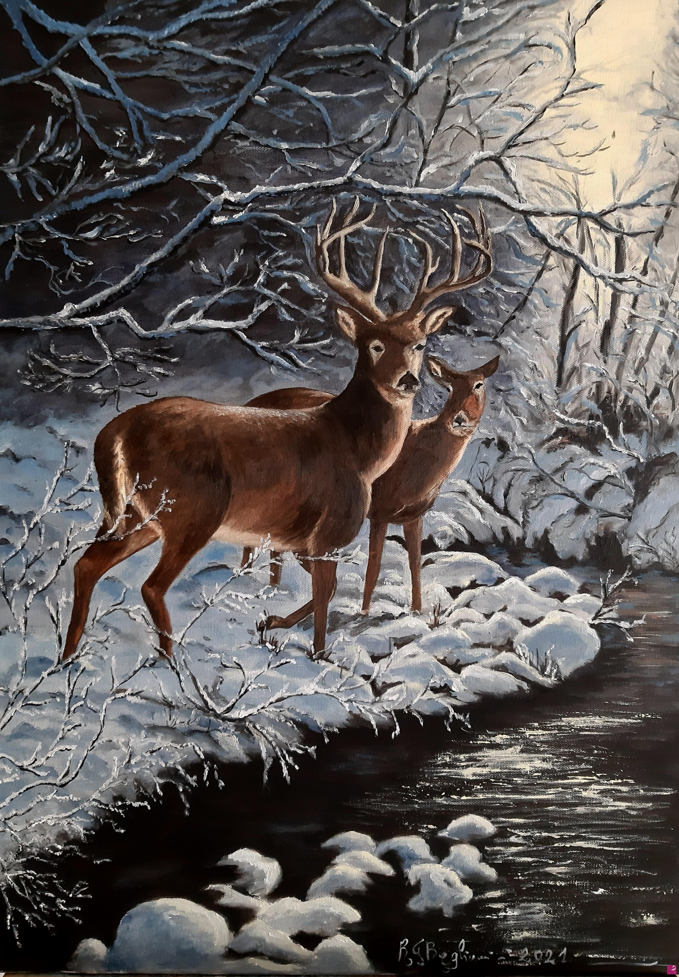 quadri in vendita online - INCONTRI NEL BOSCO INNEVATO