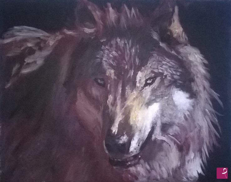 quadri in vendita online - Incontro con il lupo-meeting with the wolf.
