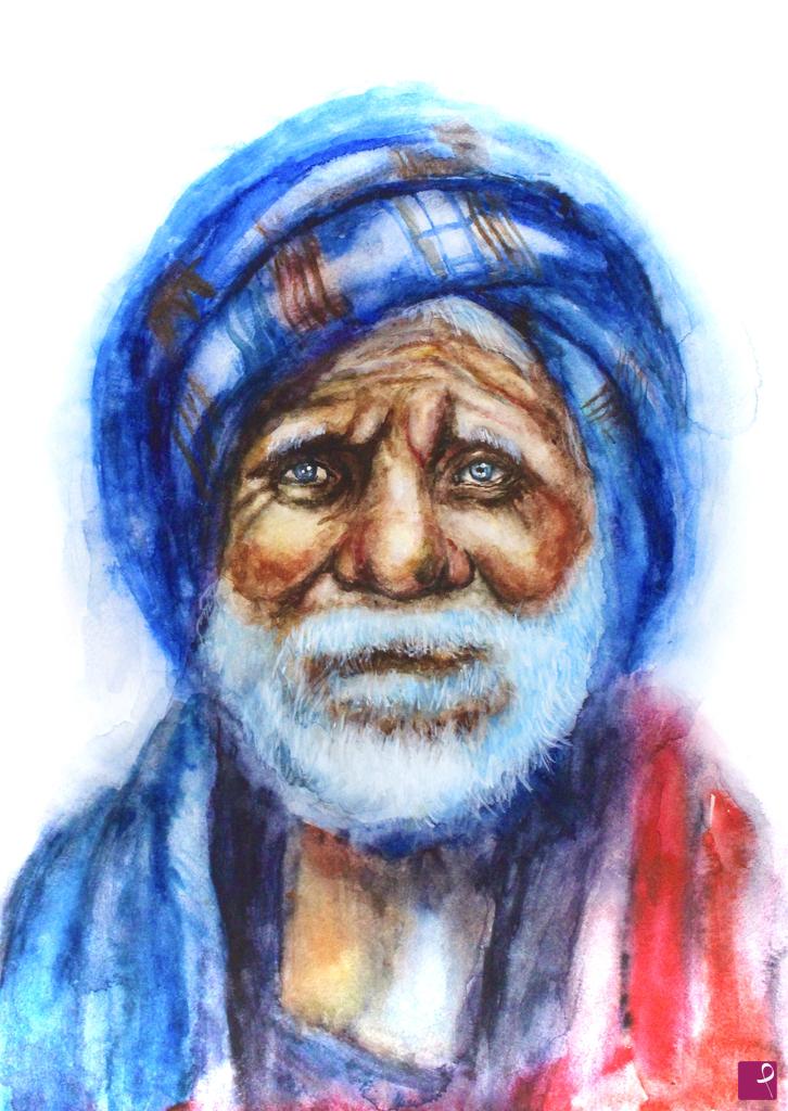 quadri in vendita online - Indian old men with colorful turban