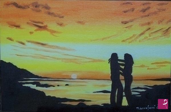quadri in vendita online - Innamorati al tramonto