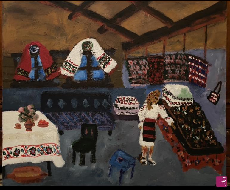 quadri in vendita online - Interno di casa di Maramures 