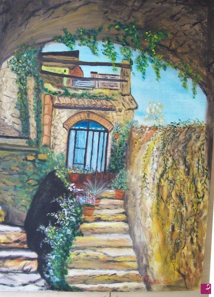 quadri in vendita online - interno di cortile rustico