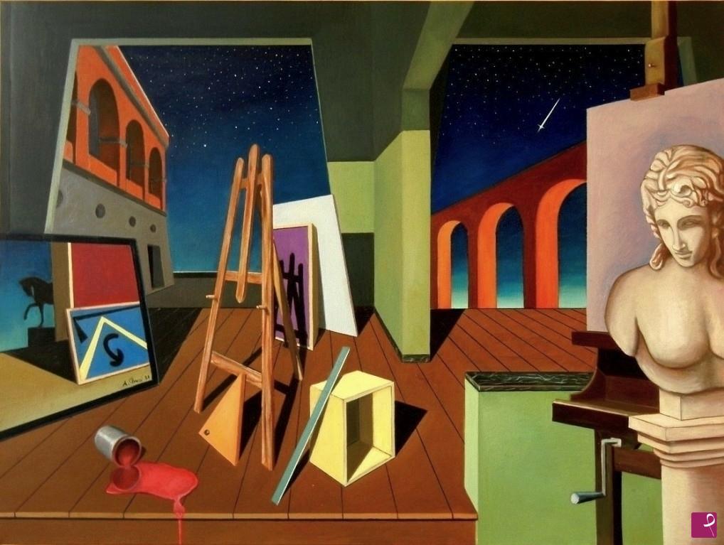 quadri in vendita online - Interno metafisico alle prime luci
