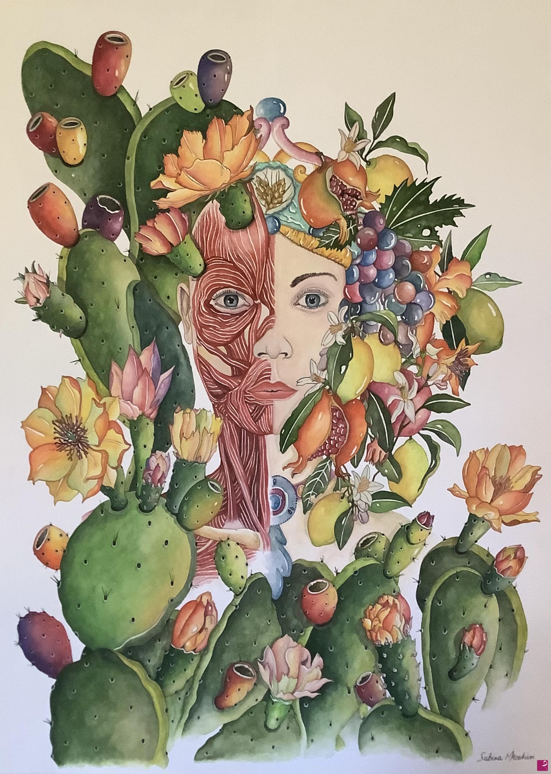 quadri in vendita online - Interpretazione di Madre Terra con fiori e piante