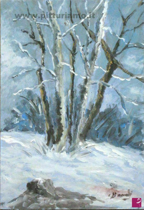 quadri in vendita online - inverno  5 alberi