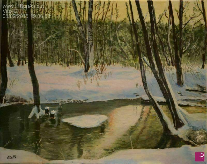 quadri in vendita online - Inverno sul fiume
