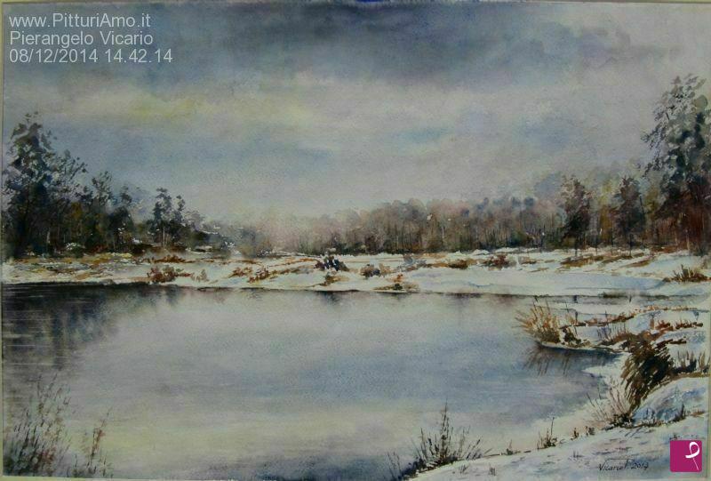 quadri in vendita online - Inverno sulla riva del lago