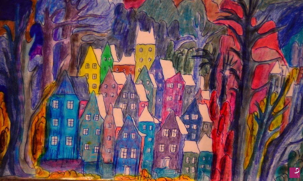 quadri in vendita online - IPOTETICO BORGO LIGURE DI MONTAGNA INTRISO NELL'UMIDITA' DEL BOSCO