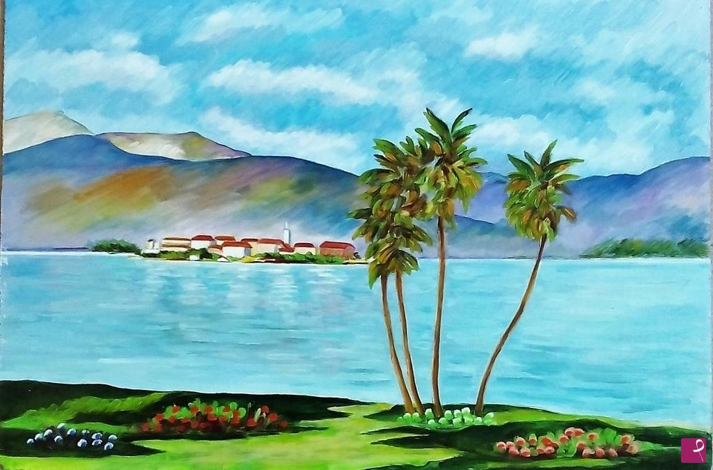 quadri in vendita online -  ISOLA DEI PESCATORI CON PALME - STRESA (2012)