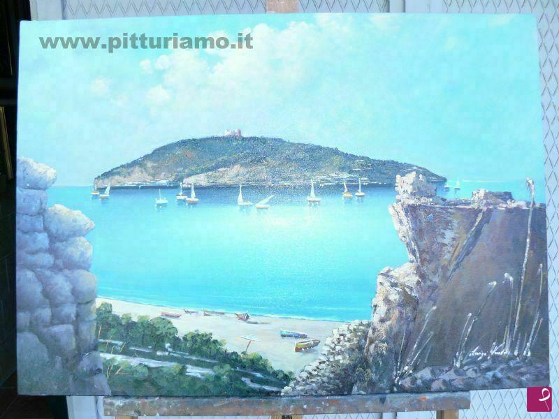 quadri in vendita online - Isola di Cirella vista da ruderi