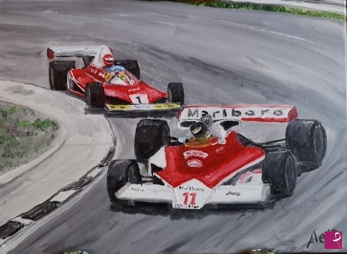 quadri in vendita online - James Hunt e Niki Lauda