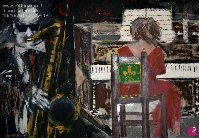 quadri in vendita online - jezzista con donna al pianoforte