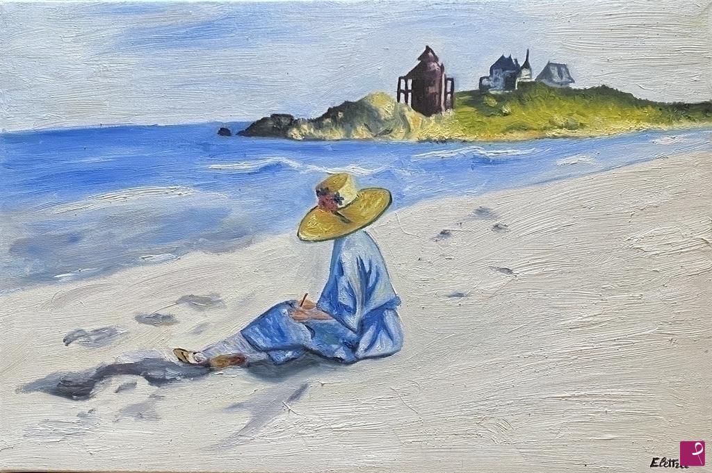quadri in vendita online - Jo sketching at Good Harbor beach