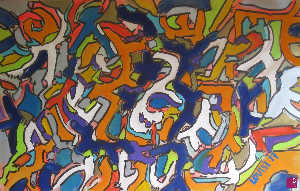 quadri in vendita online - Jungle Parrots - grande quadro astratto 2017