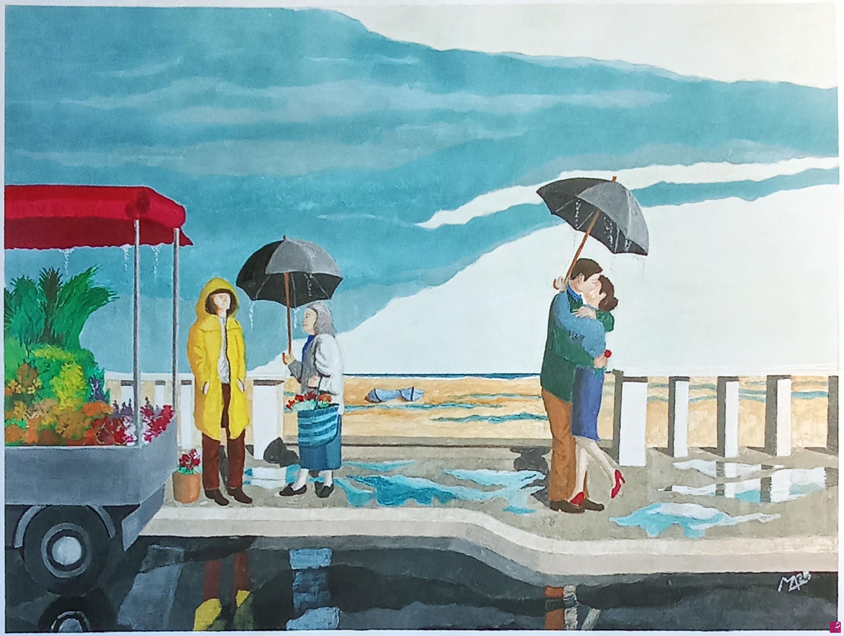 quadri in vendita online - Kissing in the rain in March