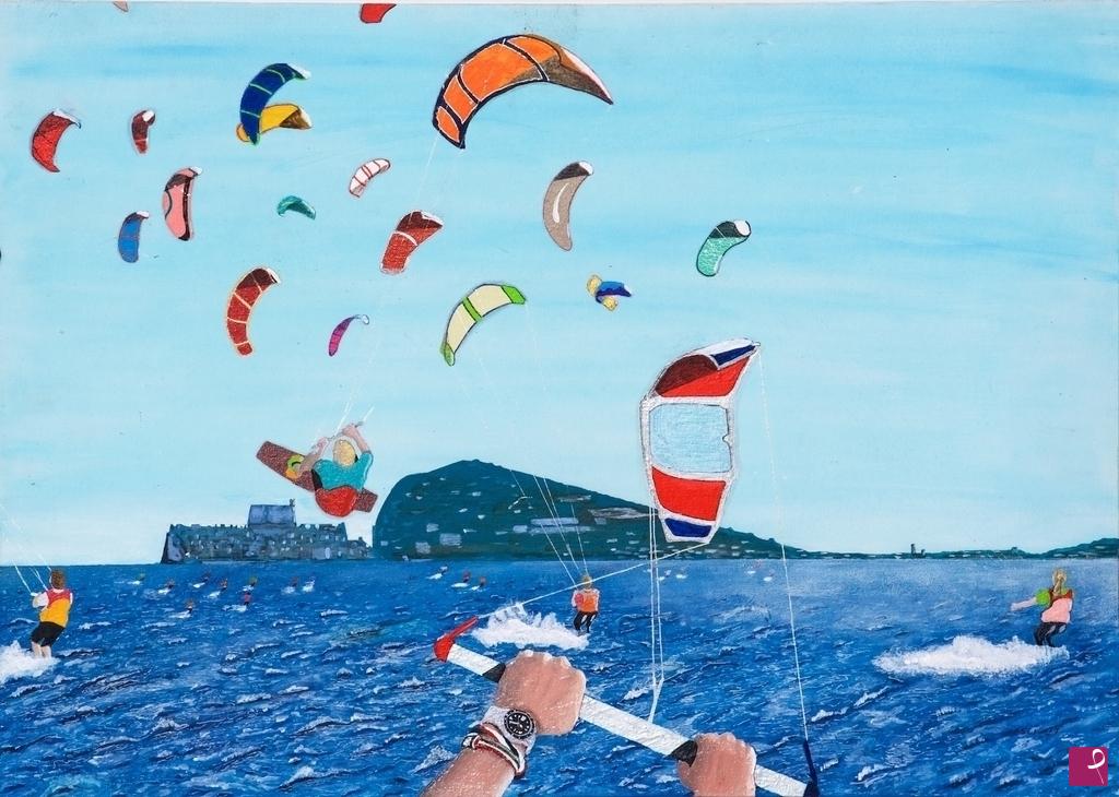 quadri in vendita online - Kitesurfers a Vindicio. 