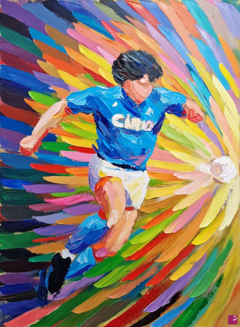 quadri in vendita online - L' energia di Maradona: impressionismo pop