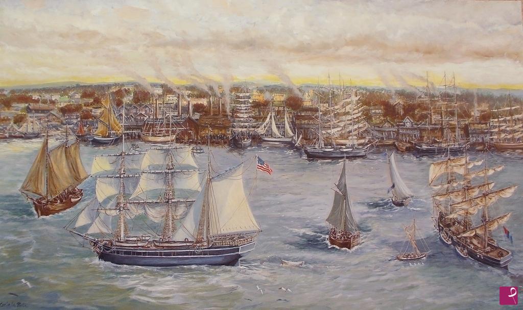 quadri in vendita online - La Baia di Nantucket nell'800