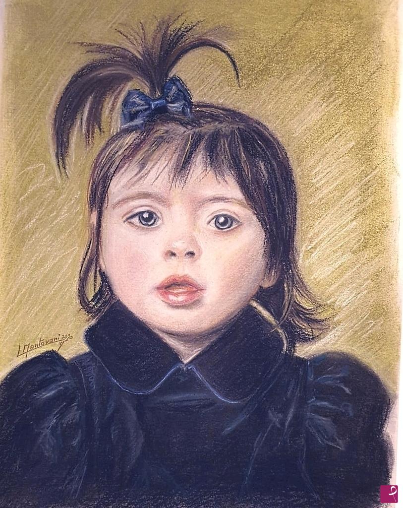 quadri in vendita online - la bambina con il fiocco blu 