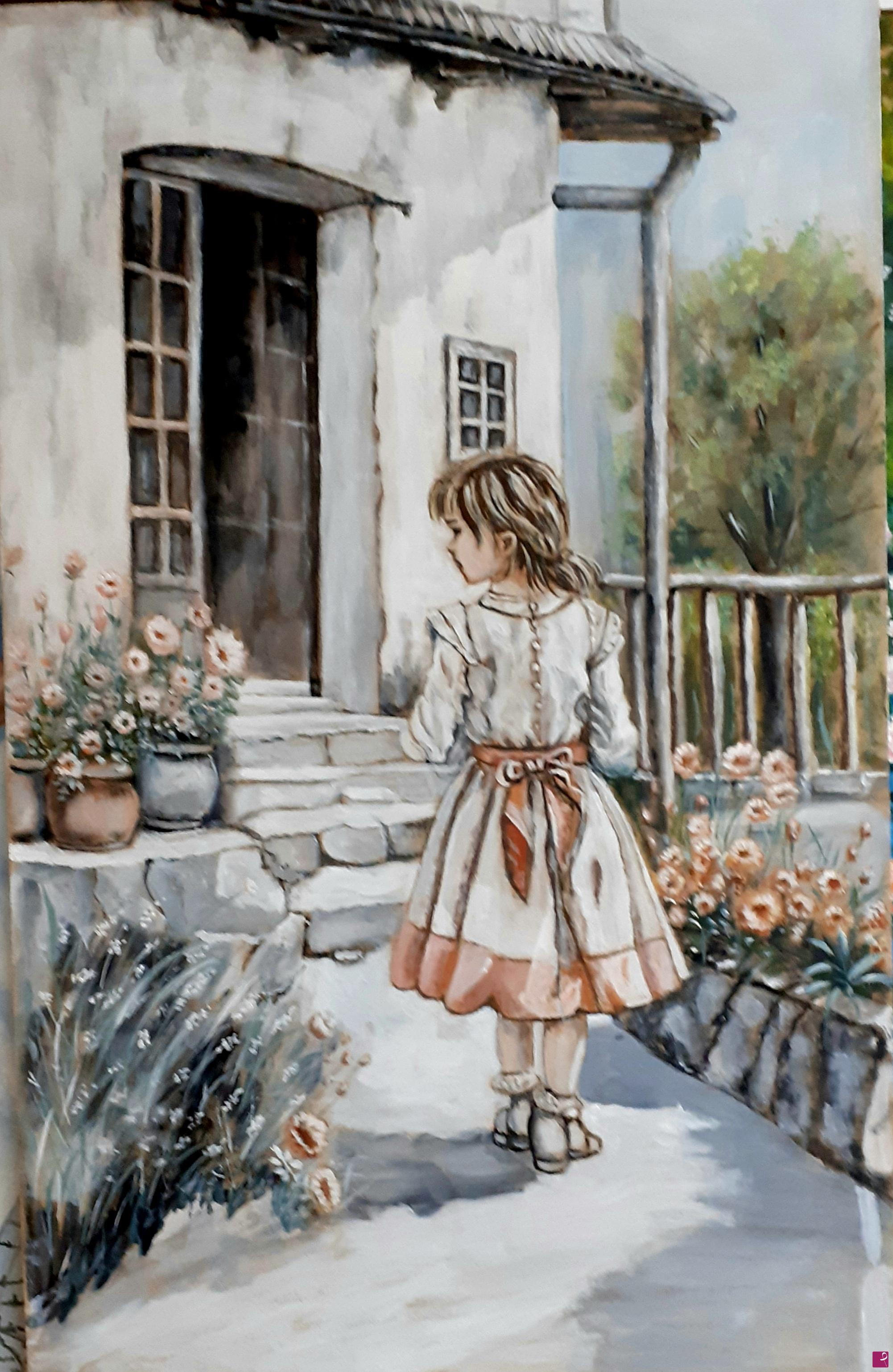quadri in vendita online - La bambina tra  i fiori