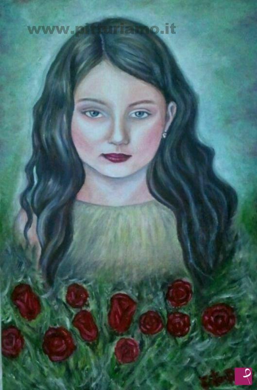 quadri in vendita online - La bambina tra le rose