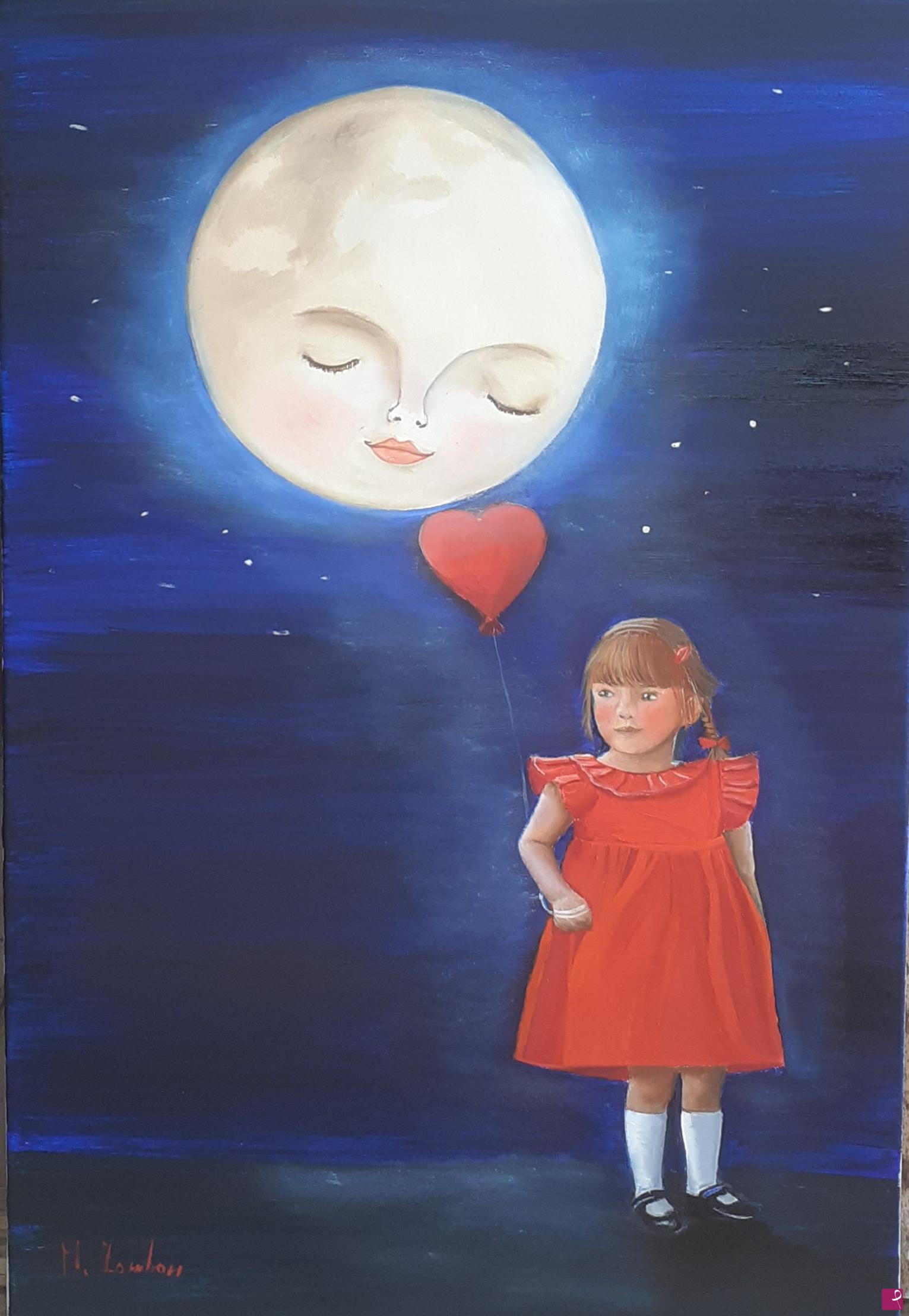 quadri in vendita online - La bimba e la luna