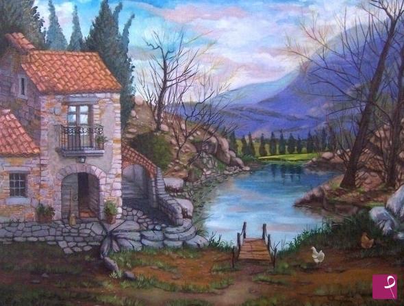 quadri in vendita online - La casa sul lago