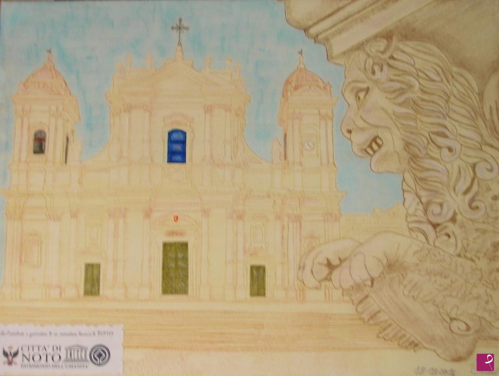quadri in vendita online - La  Cattedrale e  particolare di un mensole  barocco  di  NOTO. 
