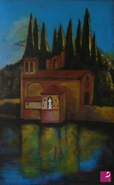 quadri in vendita online - "La Chiesa sul lago" 