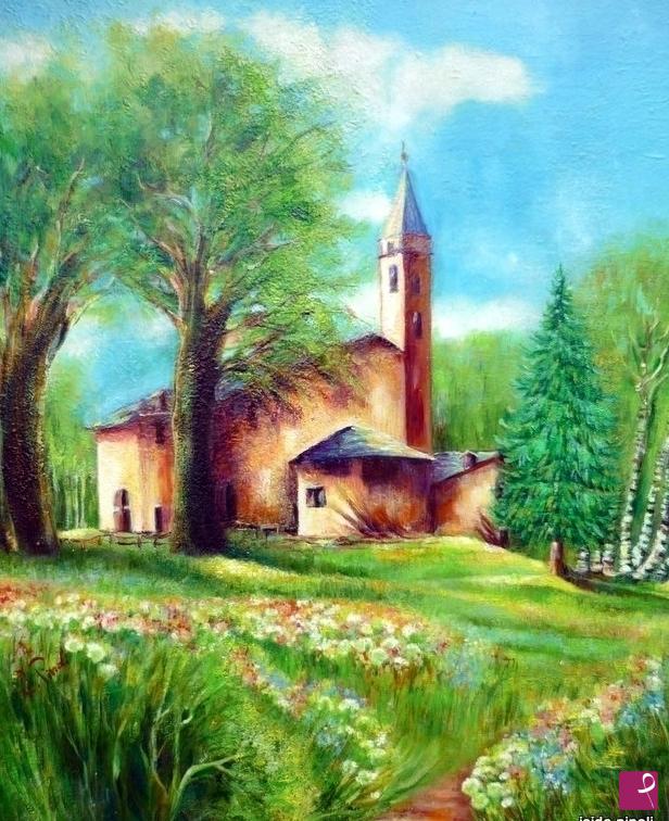 quadri in vendita online - La chiesetta nel bosco