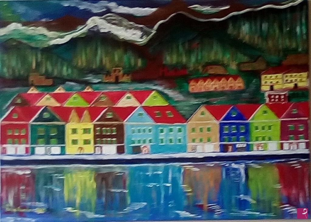 quadri in vendita online - la città di bergen  norvegia