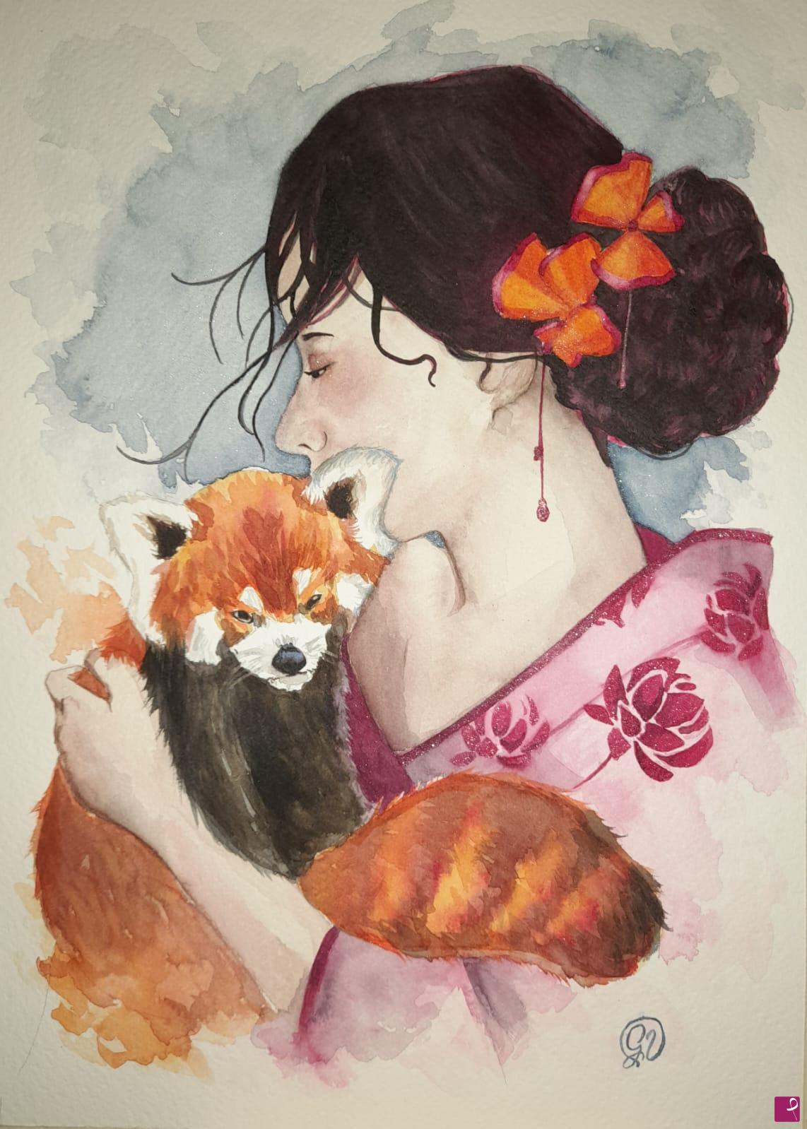 quadri in vendita online - La Donna con il Panda Rosso