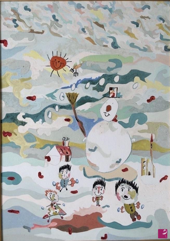 quadri in vendita online - La famiglia disegnata a 3 anni da Emi