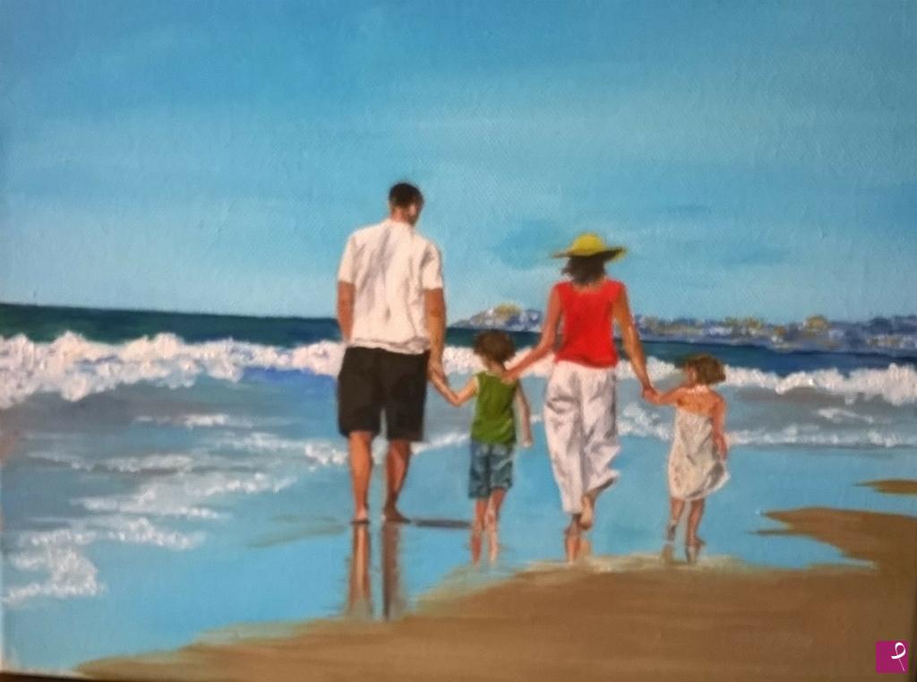 quadri in vendita online - La famiglia-una giornata al mare