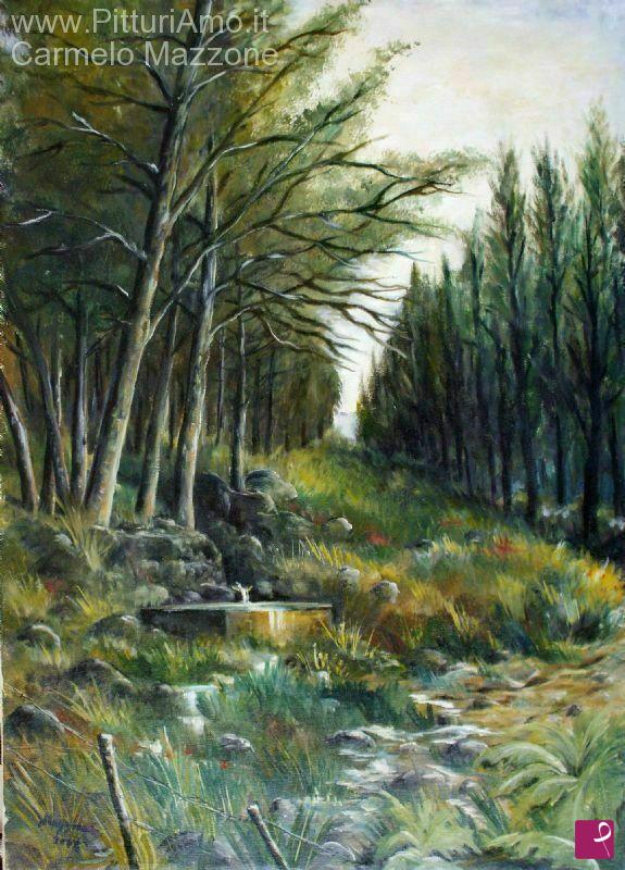 quadri in vendita online - La fontana nel bosco