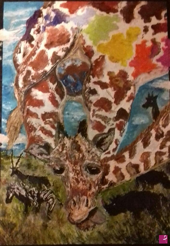quadri in vendita online - La giraffa con il mondo nel posteriore (la fine del mondo ? )