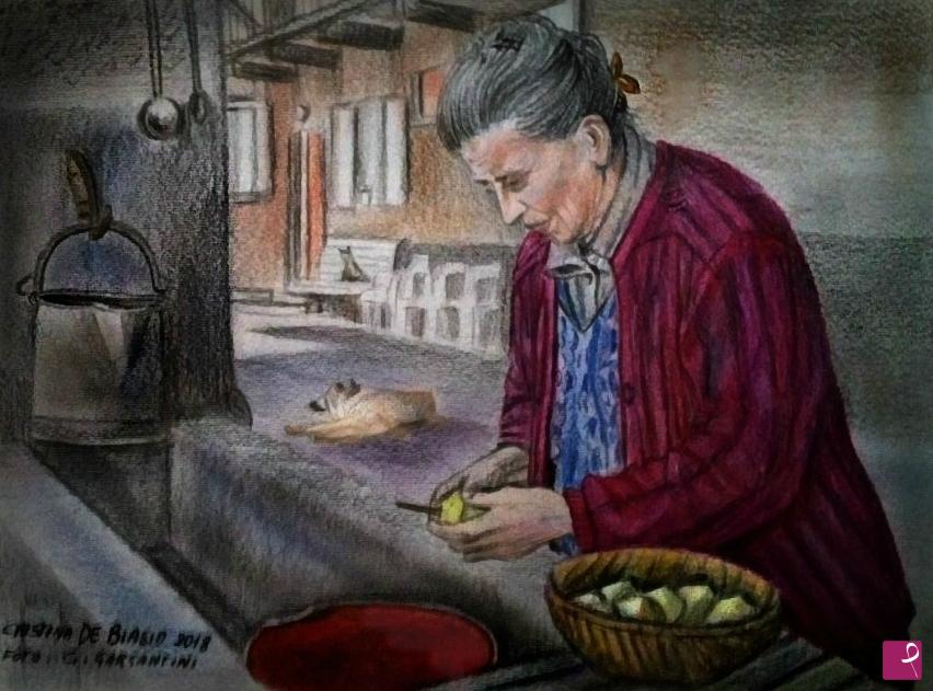 quadri in vendita online -  La Giuditta -Pelare  le  patate