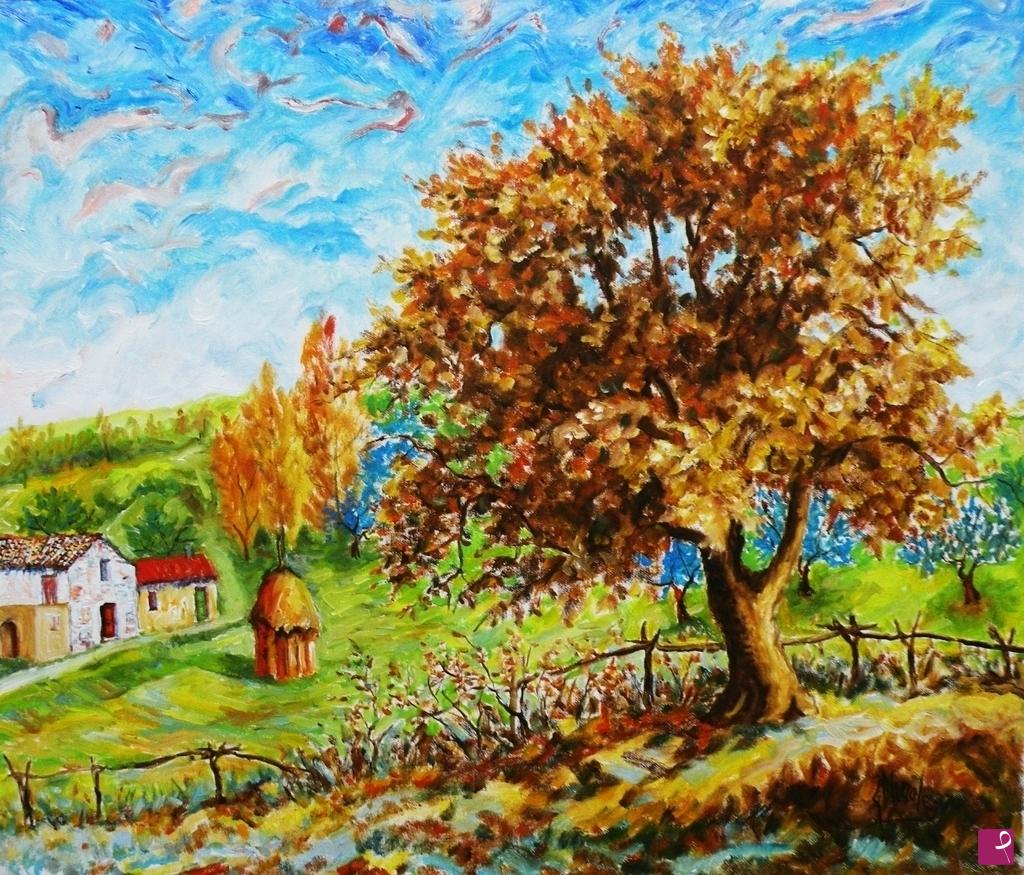 quadri in vendita online - LA GRANDE QUERCIA IN AUTUNNO 