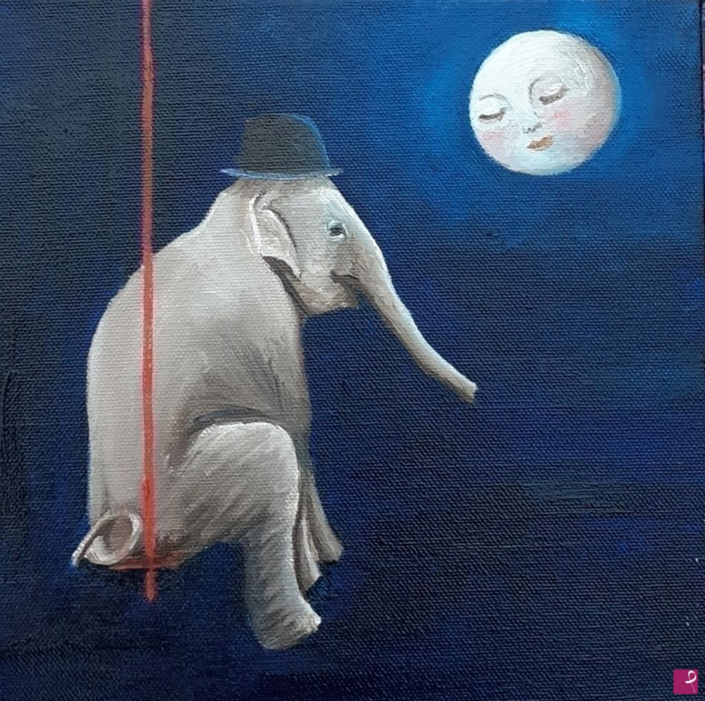 quadri in vendita online - La luna e l'elefante