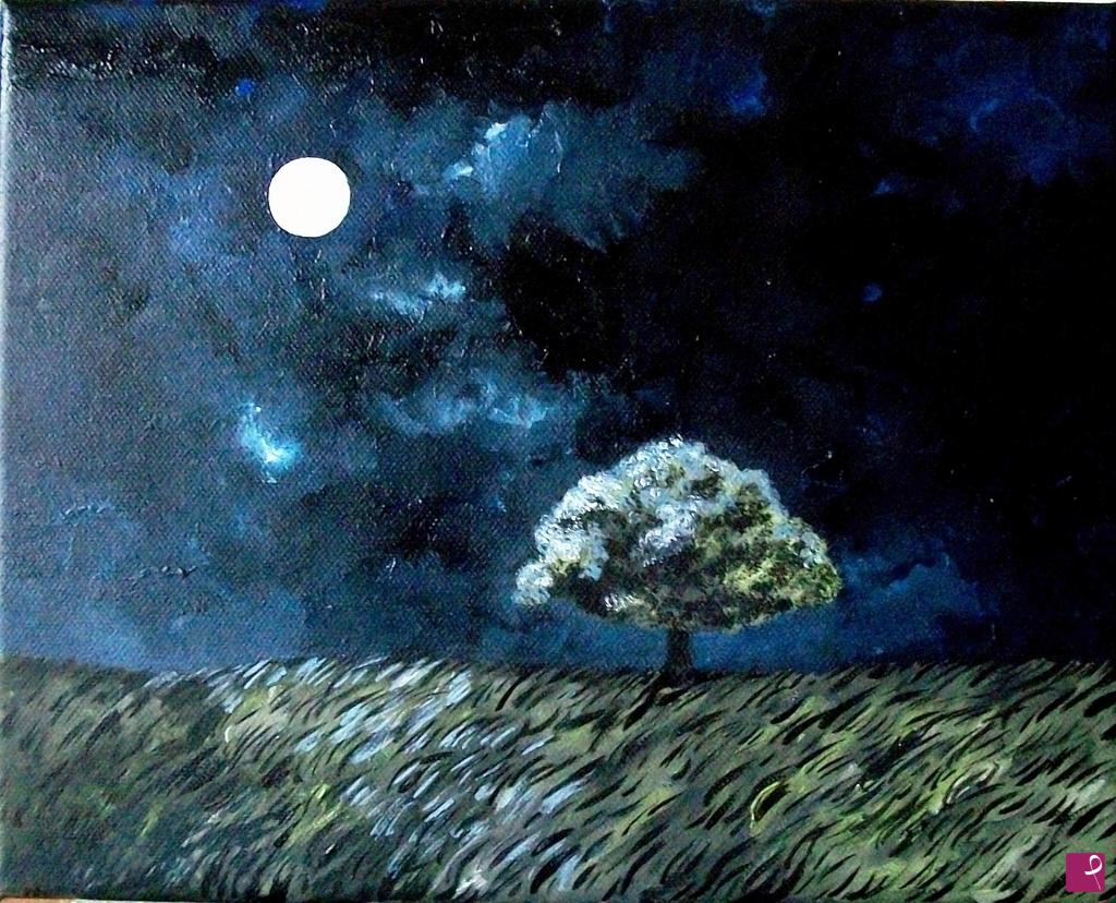 quadri in vendita online - LA LUNA TINGEVA D'ARGENTO LE MIE UMILI FOGLIE